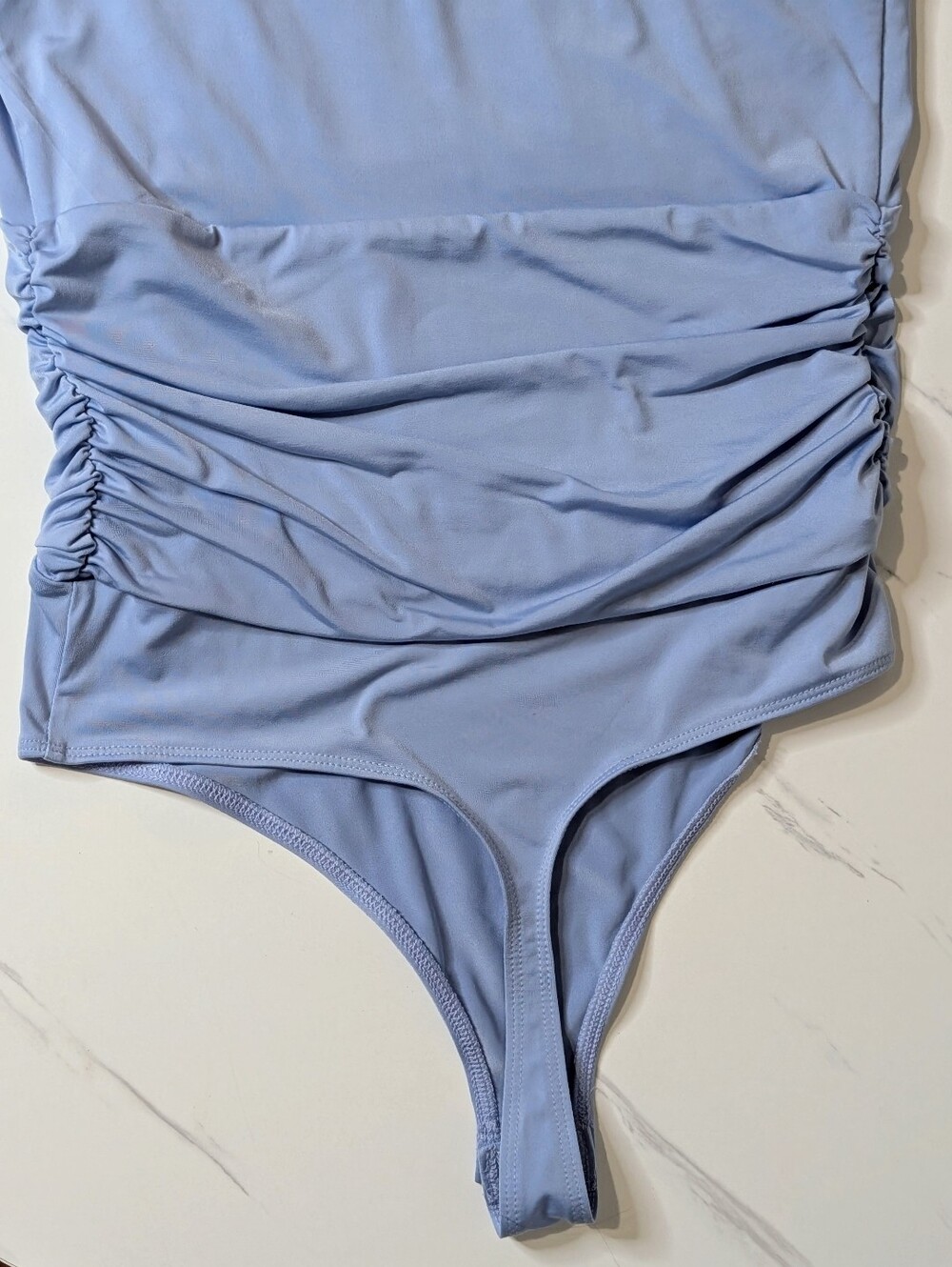 Express Body Contour One Shoulder Ruched Bodysuit Powder Blue Size Small - Picture 7 of 8